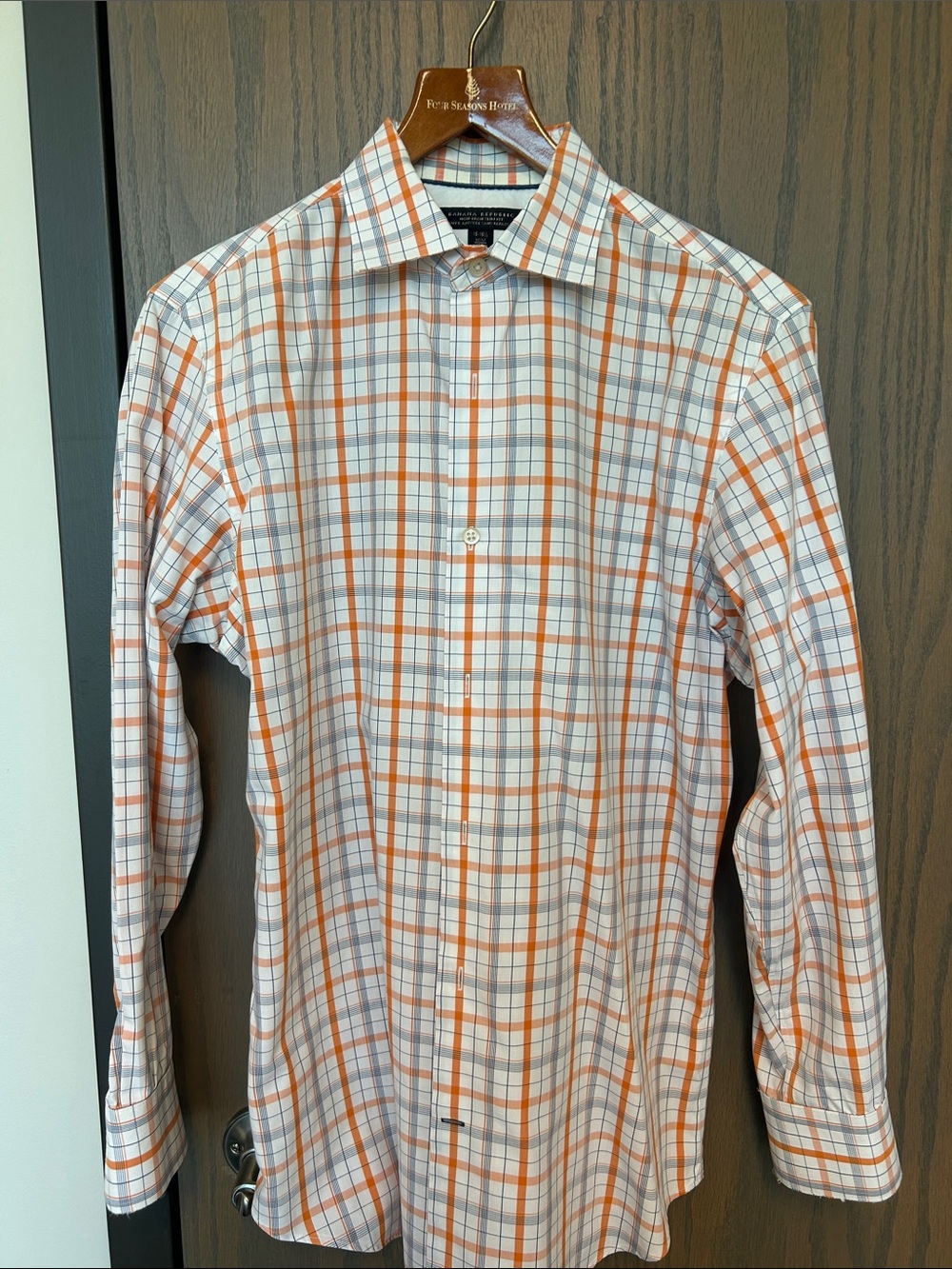Banana Republic Orange and White Plaid Dress Shirt